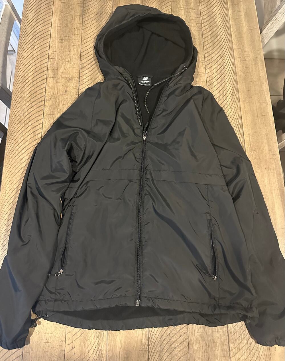 New Balance Windbreaker Jacket Mens Large Black Full Zip Hooded Activewear Coat